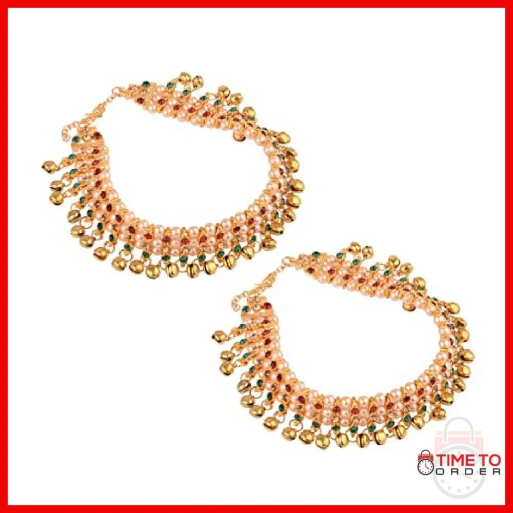 Pearl Ghungroo Anklet Pair Adjustable 9